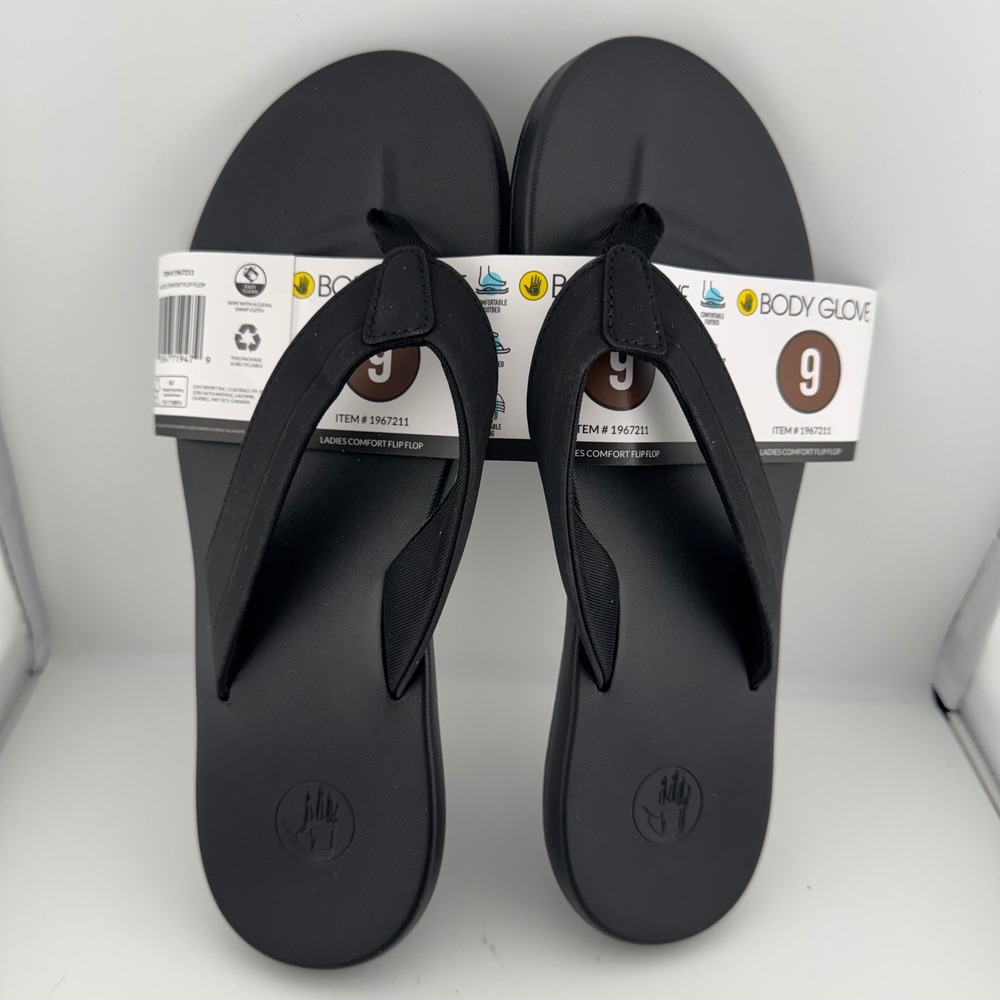 Body Glove Flip Flops Ladies 9 Black New Comfort Footbed Thong Sandals 1967211